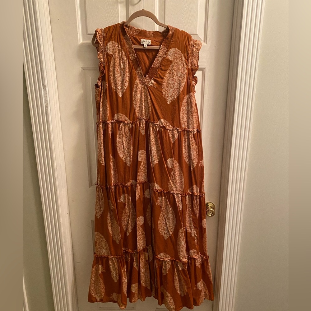Wonderly Terracotta and Cream Patterned Maxi Dress